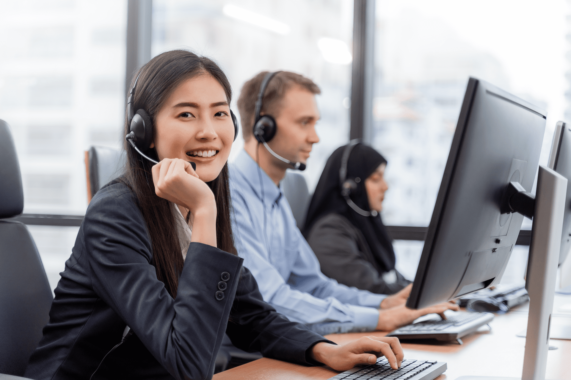 Image of Woman smiling during calls
